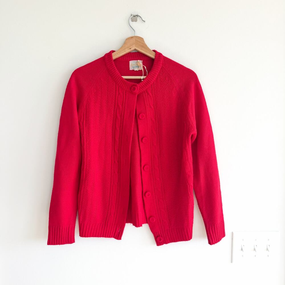 Vintage Helen Sue Knit Crew Neck Long Sleeve Button Front Cardigan Red M